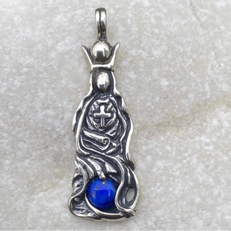 High Priestess Tarot Pendant .925 Sterling Silver W/ Genuine Lapis Lazuli Usa